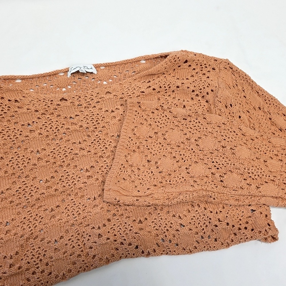 Emoryā Park Crochet Sweater Womens M Orange Cropped Bell Sleeve Boho Festival